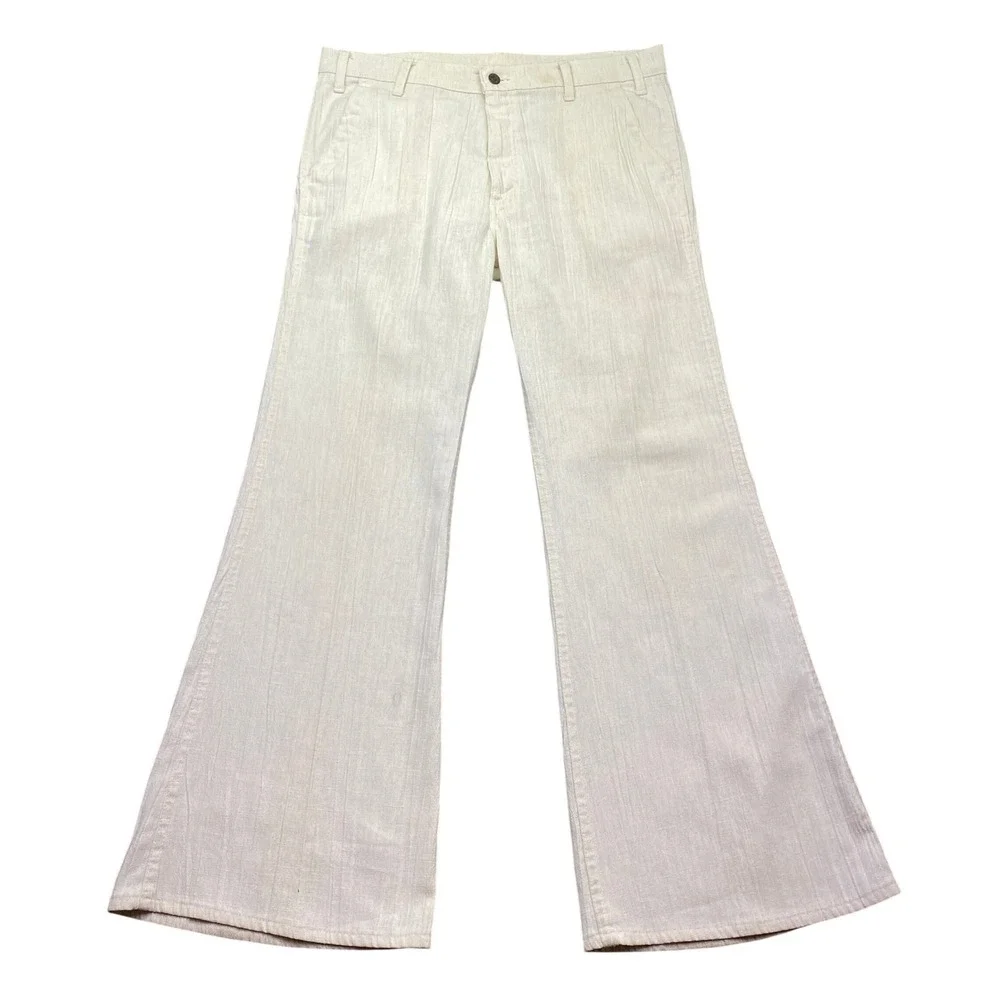 VTG Levis Off White Textured Flare Pants Talon 42 Zipper White Tab Sz 34 70s'